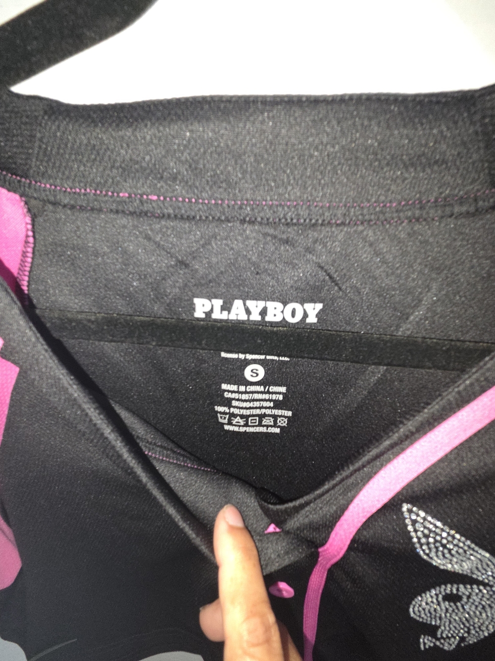 NWT PLAYBOY Black and Hot Pink Rhinestone Bunny Baseball Jersey. Size Small - Picture 5 of 9
